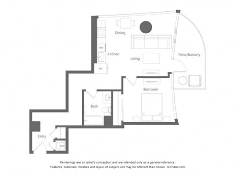 Floor plan for 1 bed, 1 bath, 783 sqft